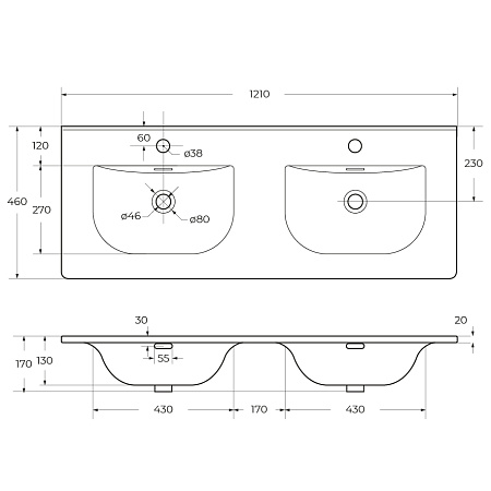 Накладная раковина Cezares Molveno 121 CZR-8099-120-2 белый глянец