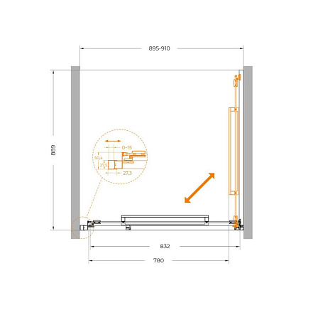 Душевая дверь Cezares LUX-B-FS-1-90-C-BORO, 90х195, профиль брашированное золото, стекло прозрачное