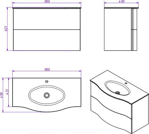 Раковина-столешница Cezares Petalo-Bianco-1000-VTR