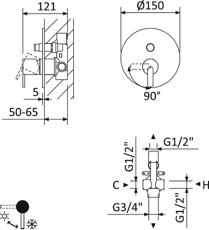 Смеситель для душа Cezares Leaf LEAF-VDIM-L-01 хром
