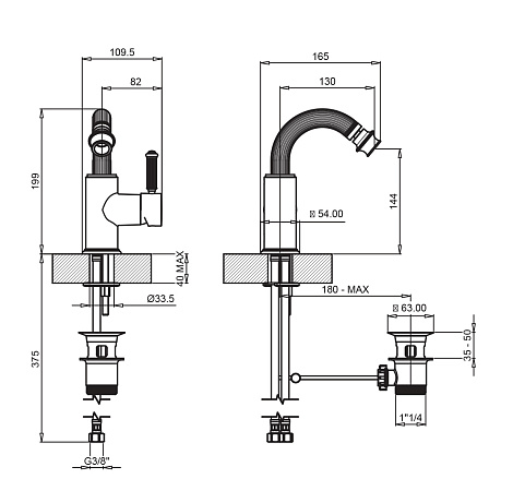 Смеситель для биде Cezares Aphrodite APHRODITE-BS2-02-Bi бронза