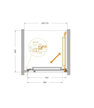 Душевая дверь в нишу 70x195 CEZARES LUX-B-FS-1 без поддона, профиль хром, стекло прозрачное