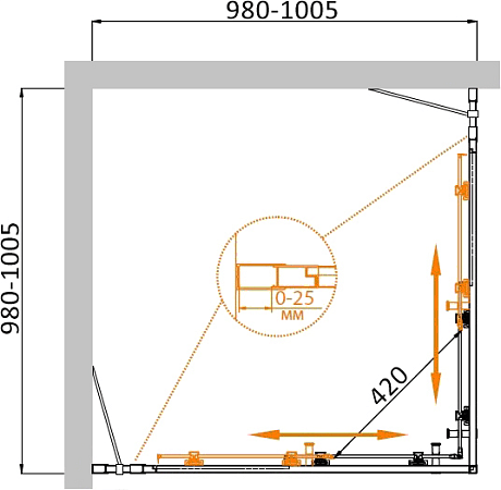 Душевой уголок Cezares MOLVENO-A-22-80+20-P-Cr стекло punto