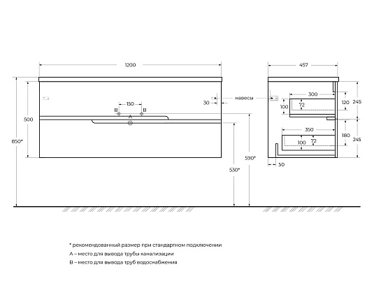 Тумба под раковину Cezares Duet-n 120 DUET-N-1200-2C-SO-BL Bianco Lucido