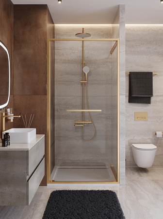 Душевая дверь Cezares LUX-B-FS-1-90-C-BORO, 90х195, профиль брашированное золото, стекло прозрачное