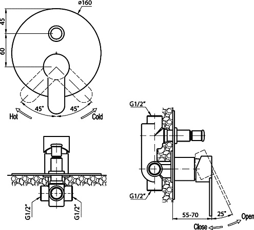 Смеситель Cezares Laconico C-VDI-01 С ВНУТРЕННЕЙ ЧАСТЬЮ