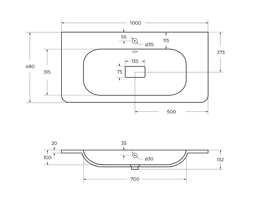 Накладная раковина Cezares Relax 100 CZR-1000/480-LV-MR-NV белый матовый