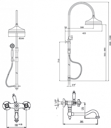 Душевая стойка Cezares MARGOT-CVDF-02-Bi, бронза
