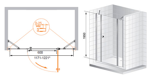 Душевая дверь в нишу Cezares Triumph B13 90/60/50 C Cr R