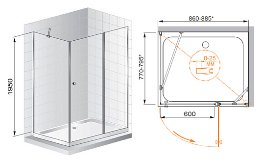 Душевой уголок Cezares Triumph AH1 90/100 C Cr R
