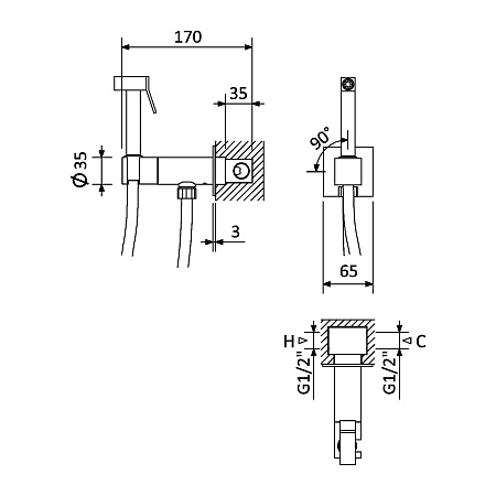 Гигиенический душ Cezares Porta PORTA-DIF-01 со смесителем, хром