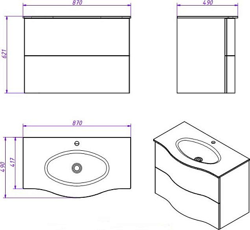Тумба для комплекта Cezares Petalo-900-2C-SO-BL-P