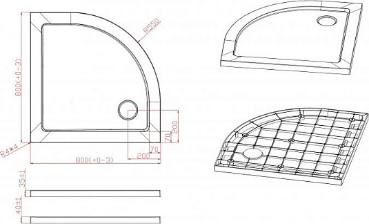 Поддон для душа Cezares TRAY-M-R-80-550-35-W