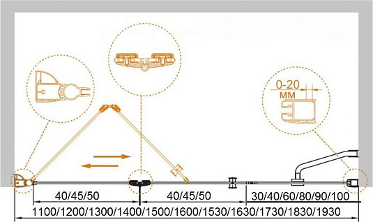 Душевая дверь в нишу Cezares ELENA-W-BS-13-100+50/50-C-Cr стекло прозрачное