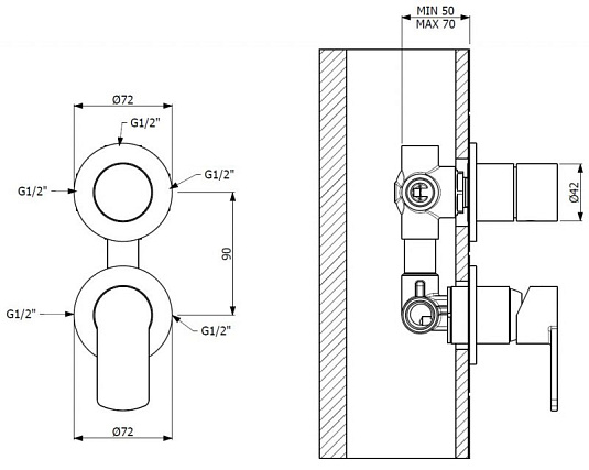 Смеситель для душа Cezares GLAM-VDIM4-NOP, черный
