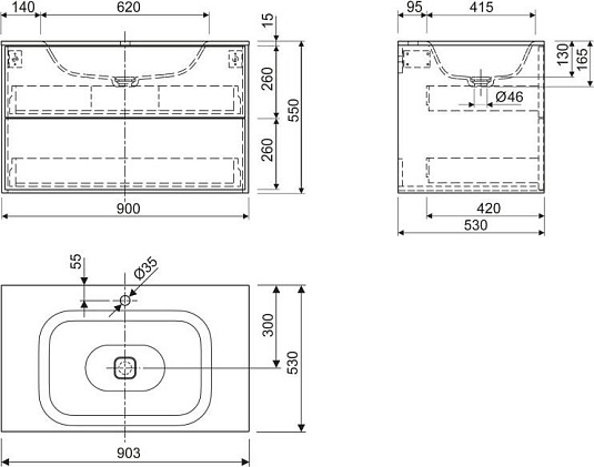 Мебельная раковина 90 см Cezares TITAN-900-LVB