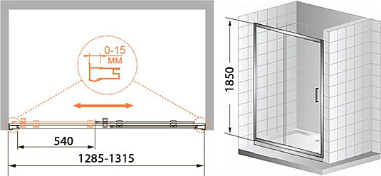 Душевая дверь в нишу Cezares Pratico BF1 130 P Cr