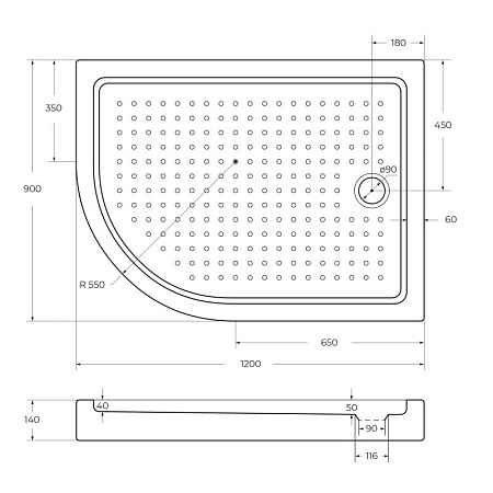 Поддон для душа Cezares Tray R550 120х90 см акриловый R