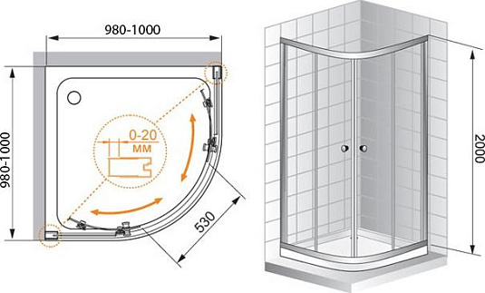 Душевой уголок Cezares Anima W R2 100 C Cr IV