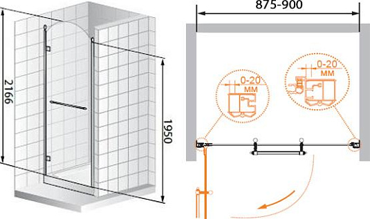 Душевая дверь в нишу Cezares Retro A B1 90 CP Br L