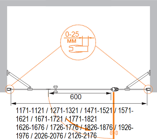 Душевая дверь в нишу Cezares TRIUMPH-D-B-13-40+60/30-C-Cr-R стекло прозрачное