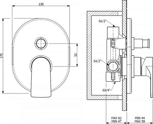 Смеситель для душа Cezares LAGOS-VDIM-NB, никель