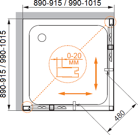 Душевой уголок Cezares PORTA-D-A-2-90-C-Cr стекло прозрачное