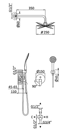 Душевая система Cezares Nautic NAUTIC-DSIP-NOP черный матовый
