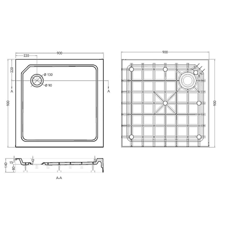 Душевой поддон из стеклокомпозита Cezares Tray SMC 90x90 TRAY-SMC-A-90-550-150-W, белый