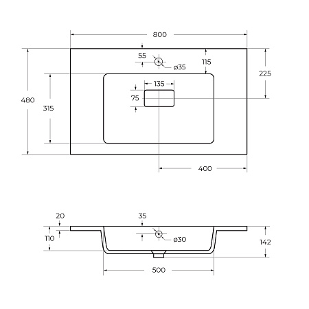 Накладная раковина Cezares Slider 80 CZR-800/480-LV-MR-PRS белый матовый