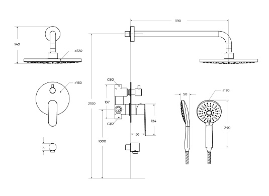 Душевая система Cezares Stylus STYLUS-DSET-BORO брашированное золото