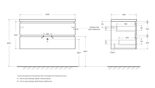 Тумба под раковину Cezares Plane 100 PLANE-1000-2C-SO-BL Bianco Lucido