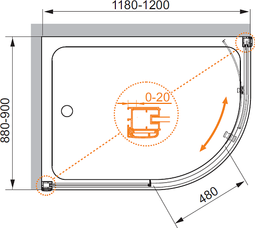 Душевой уголок Cezares ANIMA-W-RH-1-120/90-P-Cr стекло punto