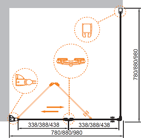 Душевой уголок Cezares ELENA-W-ASH-1-80/100-C-Cr стекло прозрачное