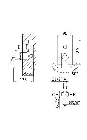 Смеситель для душа Cezares PORTA-VDIM-NOP, черный