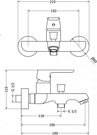 Смеситель для ванны и душа Cezares ROMANA-VM-01, хром