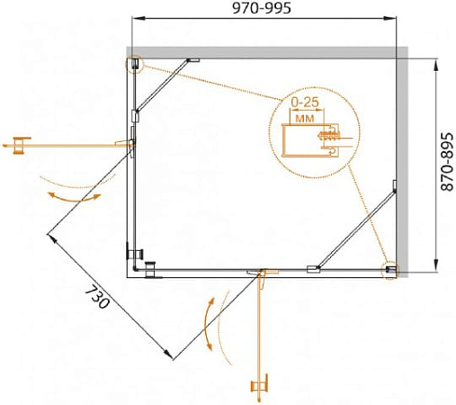 Душевой уголок Cezares CRYSTAL-S-AH-2-100/90-C-Cr-R