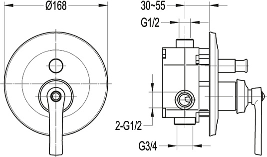 Смеситель Cezares Liberty F VDIM 01 С ВНУТРЕННЕЙ ЧАСТЬЮ