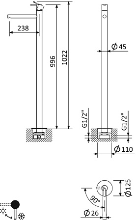 Напольный смеситель для раковины Cezares Leaf LEAF-TVP-L-SS sunset