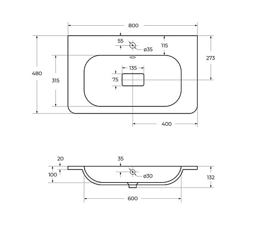 Накладная раковина Cezares Relax 80 CZR-800/480-LV-MR-NV белый матовый