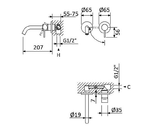 Смеситель для раковины Cezares Leaf LEAF-BLI2-20-L-01-W0 хром