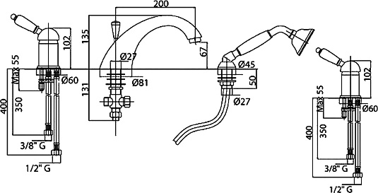 Смеситель Cezares Elite BVDM-02-Bi на борт ванны